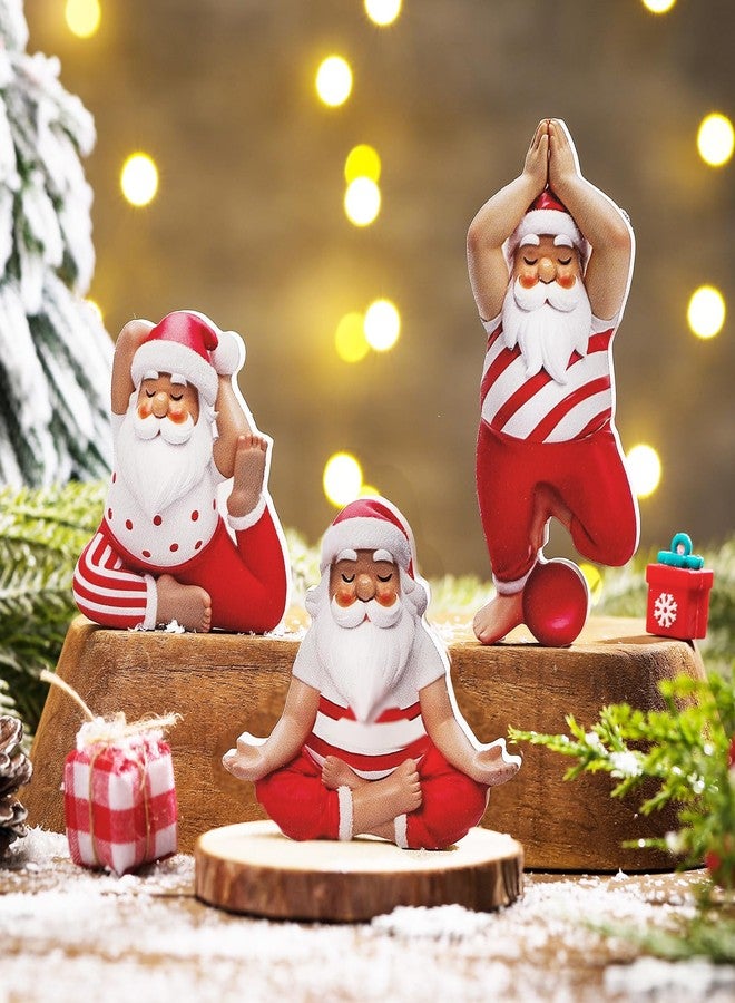 DoubleFill مجموعة دبل فيل من 3 تماثيل سانتا كلوز يوجا خشبية لتزيين طاولة عيد الميلاد، مثالية لتزيين طاولة عيد الميلاد في المنزل أو المكتب أو رف الموقد. - Image 2